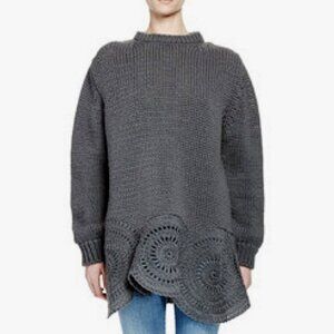 Stella McCartney Oversize Chunky Knit Tunic Sweater M/L Grey Wool Crochet